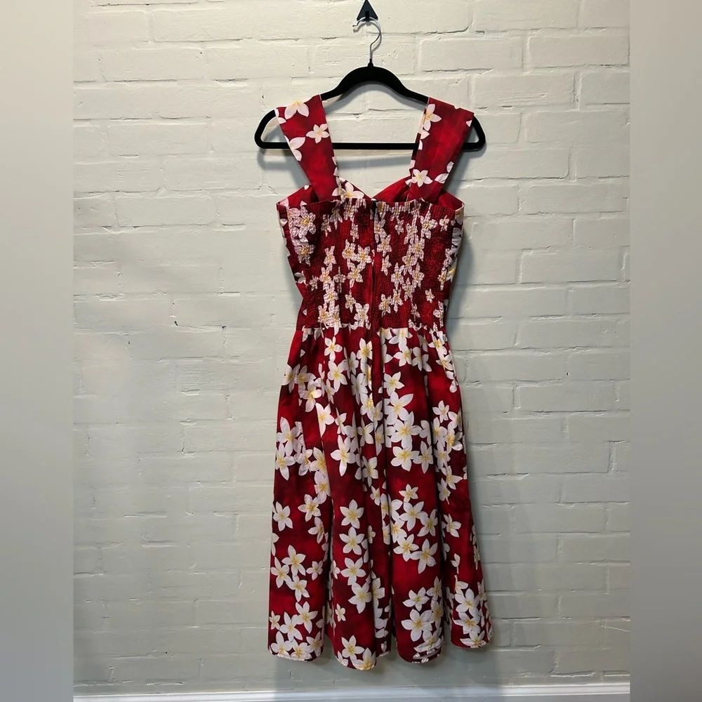 Royal Creations Red Plumeria Floral Rockabilly Midi Dress Made in Hawaii USA M - Picture 6 of 8